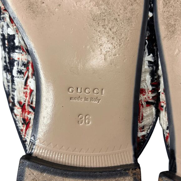Gucci Princetown Tweed Horsebit Mules Navy Blue Red Logo Loafers EU 36 US 6 - Picture 8 of 8